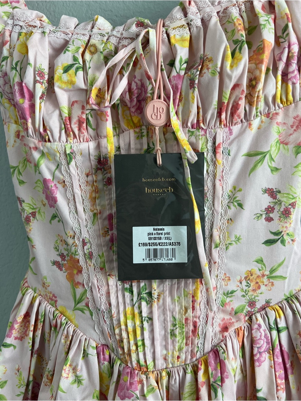 NWT HOUSE OF CB NATASSIA - Pink Meadow Cotton Mini Dress Size XS Longer length - Picture 14 of 16